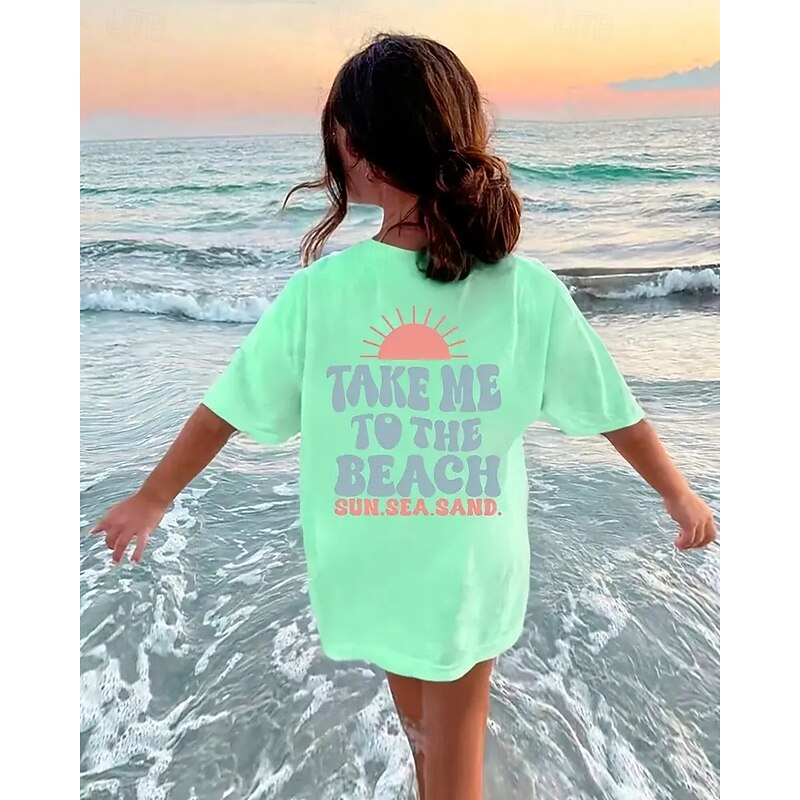 Girls' 3D Sun Letter T shirt Tee Short Sleeve Summer Spring Fashion Basic Kids 4-12 Years Crew Neck Outdoor Casual Daily Regular Fit3