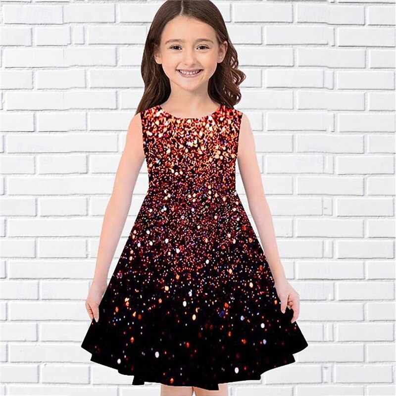 Girls' 3D Graphic Dress Sleeveless Summer Spring Vacation Daily Holiday Princess Beautiful Sweet Kids 4-12 Years Casual Dress A Line Dress Knee-length Regular Fit4