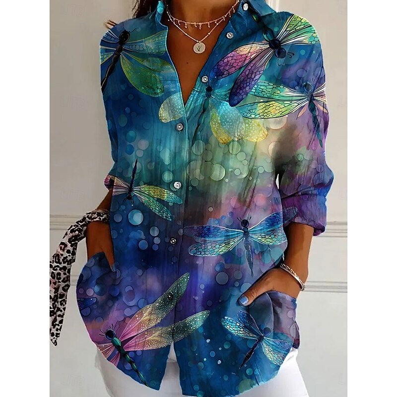 Women's Shirt Button Down Tunic Shirt Collar Long Sleeve Floral Graphic Daily Stylish Casual Regular Tops Work Daily s Print Yellow Red Blue Orange Green Spring2