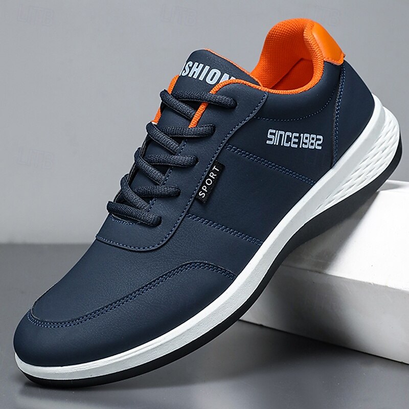 Men's Premium Navy Blue Faux Leather Sneakers with White Soles and Comfortable Lace-Up Design for Casual Everyday Wear