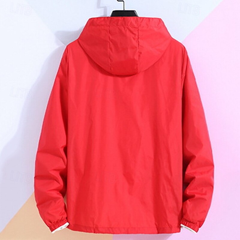 Men's Lightweight Jacket Outdoor Jacket Summer Jacket Vacation Daily Sunscreen Quick Dry Pocket Summer Spring Plain Fashion Classic Hooded Regular White Red Gray Jacket2