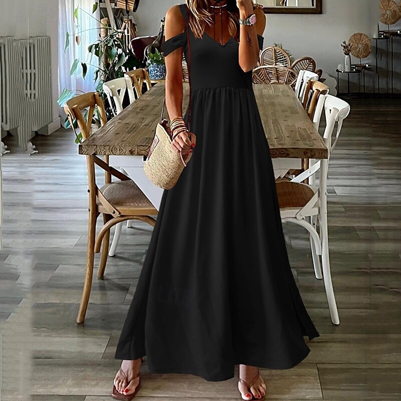 Women's Long Dress Maxi Dress Casual Dress Swing Dress Fashion Outdoor Party Holiday Regular Fit Plain Sleeveless V Neck Black Red Green Summer2