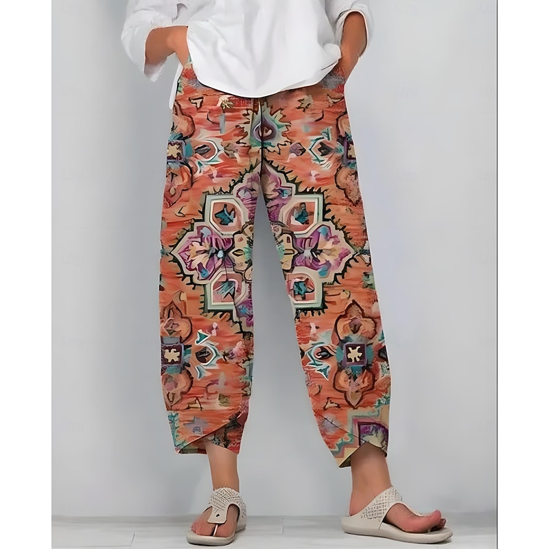 Women's Chinos Baggy Pants Beach Shorts Vacation Vintage Ethnic Style Ankle-Length High Waist Graphic Drawstring Patchwork Printing Thermal Warm Soft Breathable Micro-elastic Formal Vacation Street4
