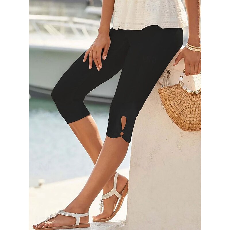 Women's Leggings Slim Tapered pants Solid Color Vacation Vintage Ethnic Style Knee Length High Waist Stretchy Black White Blue Purple Summer Slim Fit