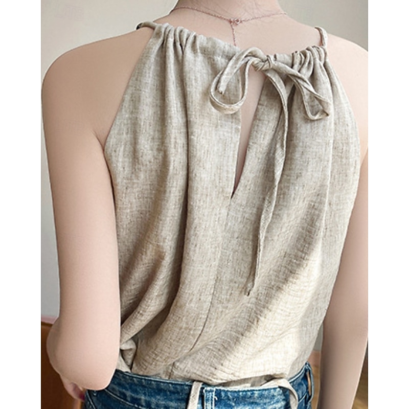 Women's Cotton Linen Shirts Linen-Inspired Sets Blouse Plain Modern Casual Sleeveless Strap Regular Tops Daily Holiday Going out Ruched Black Beige Summer - Main Image