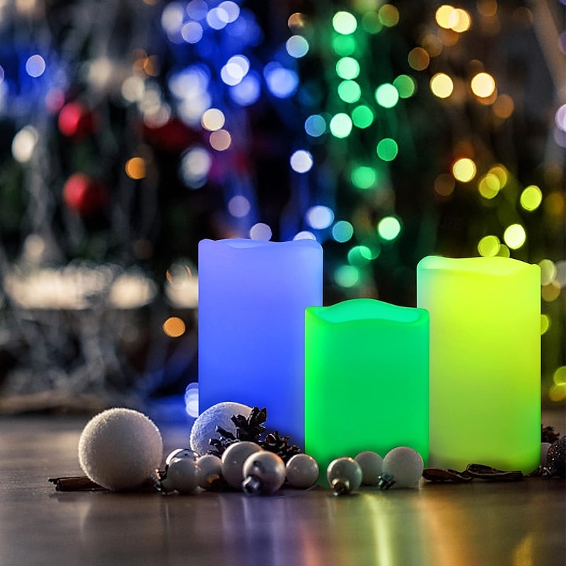 Set of 3 LED Candle lights Multi-Color Changing Real Wax Ivory Pillar Candles (4'' 5'' 6'') with 18-Key Remote and Timer Control Realistic Flameless Flicker Mode Battery Operated Mood Light Wedding Holiday Decor
