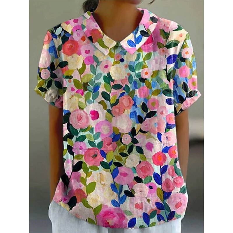 Women's Blouse Floral Graphic Vintage Tropical Stylish Short Sleeve Shirt Collar Regular Tops Daily Holiday Going out Print Sage Green White Pink Purple Rose Pink Summer Spring2