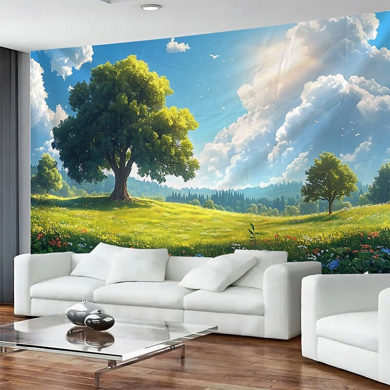 Tree Blue Sky White Cloud Landscape Hanging Tapestry Mural Art Large Tapestry Mural Decoration Photos Background Carpet Curtains Home Bedroom Living Room Decoration2