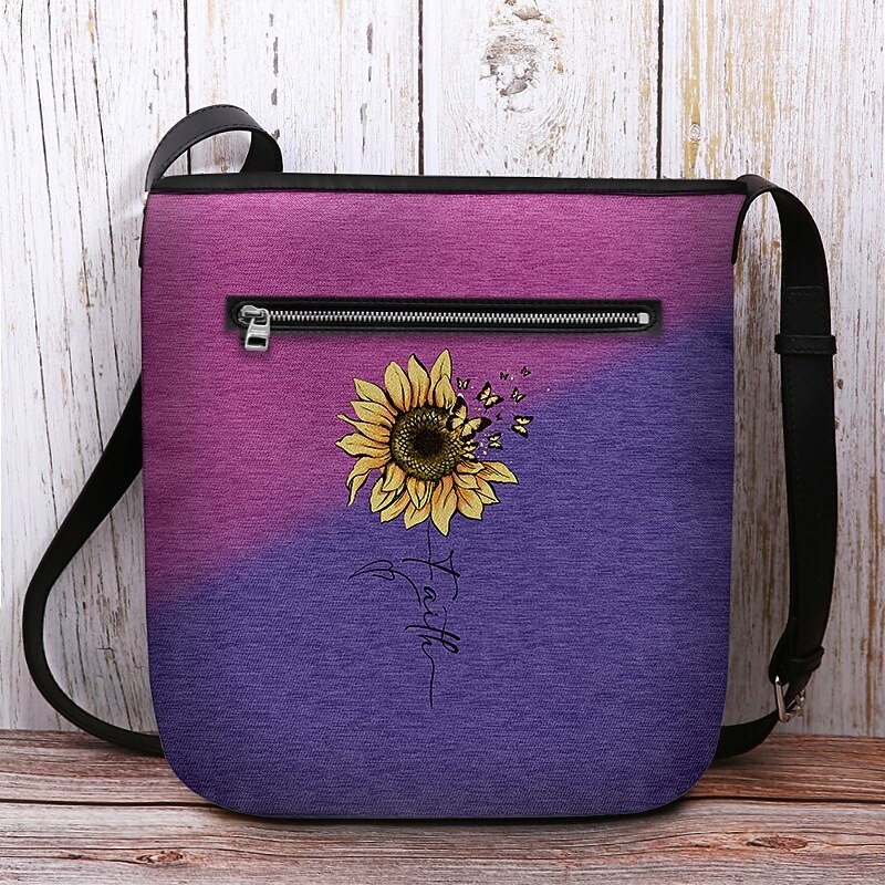 Women's Sunflower Print Crossbody Bag - Large Capacity Waterproof Fabric Shoulder Bag with Adjustable Shoulder Strap, Inspired "Faith" Design, Suitable for Leisure, Travel and Daily Use4