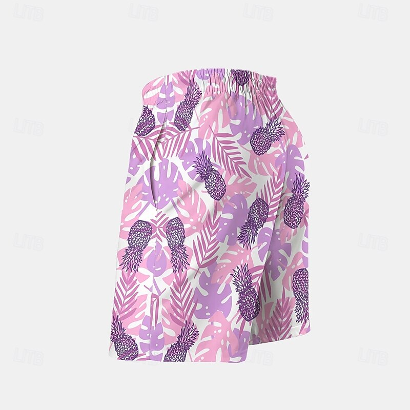 Men's Pineapple Palm Tree Tropical Plants Swim Trunks Swim Shorts Board Shorts Mid Waist Streetwear Hawaiian Beach Vacation Wear Side Pockets Mesh Lining Elastic Drawstring Waist Designer Clothing3