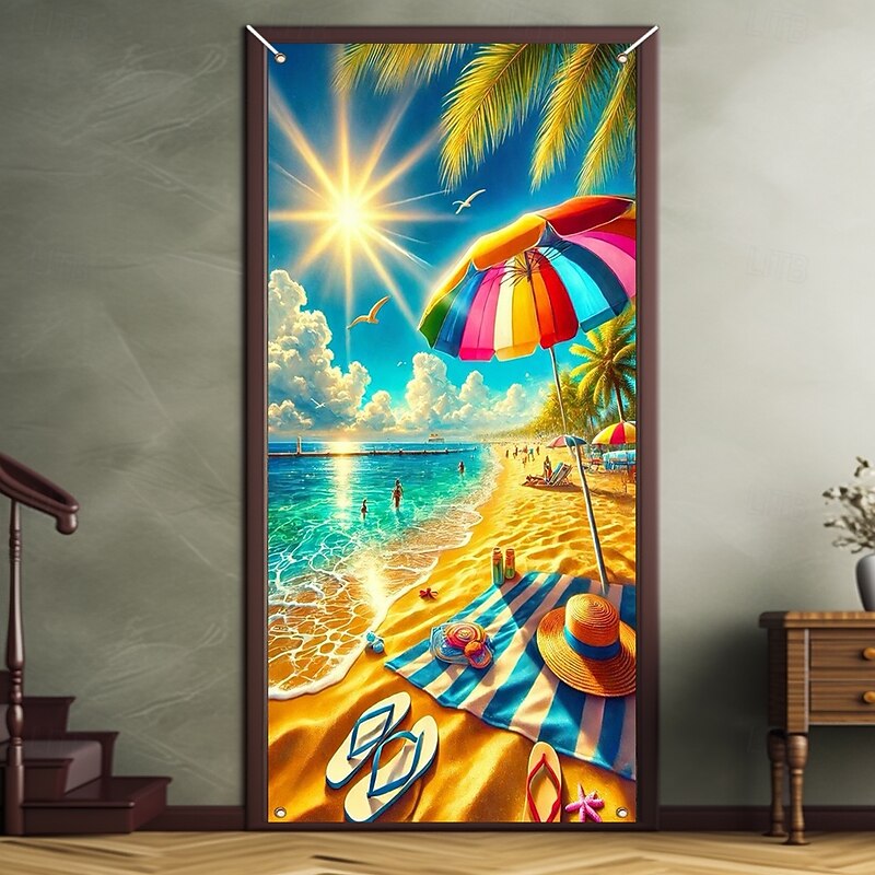 Ocean Beach Sunshine Door Decorations Door Covers Door Tapestry Door Curtain Decoration Backdrop Indoor/Outdoor Door Banner for Front Door Farmhouse2