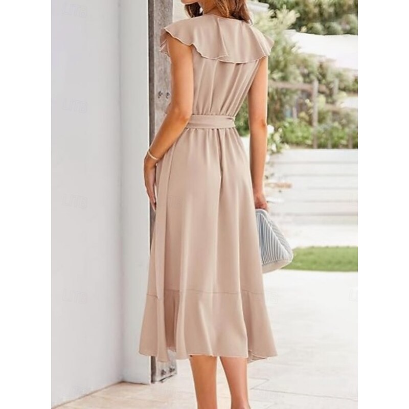 Women's Midi Dress Wrap Dress A Line Dress Summer Dress Casual Daily Regular Fit Plain Short Sleeve V Neck Black Royal Blue Army Green Apricot Summer4