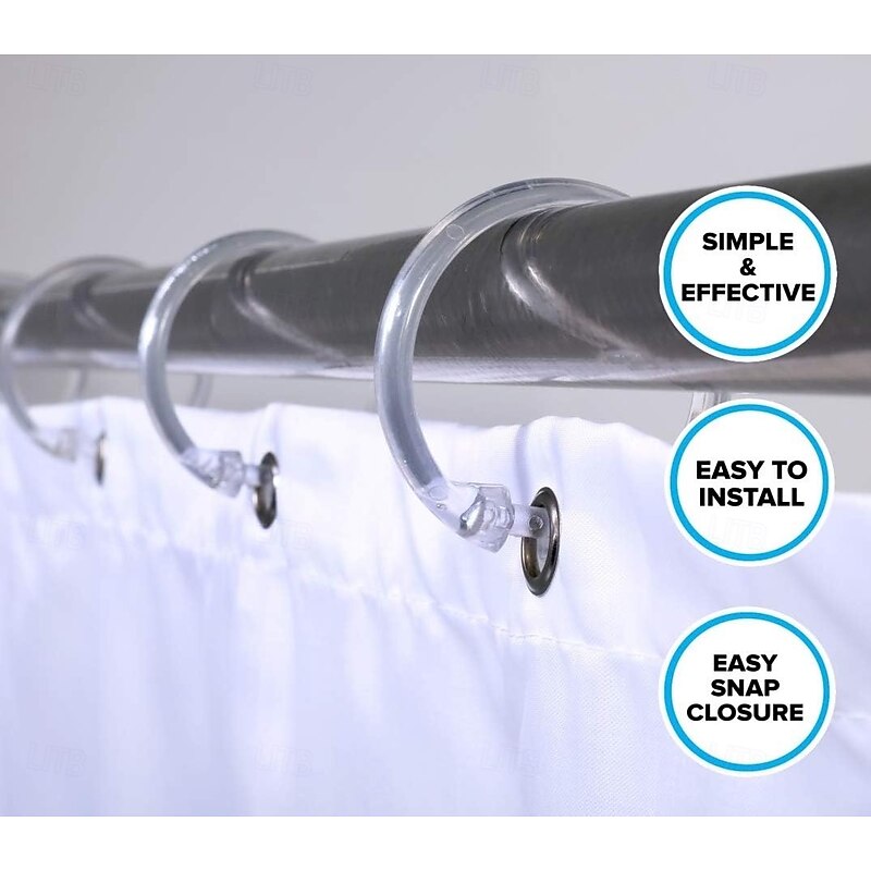 Clear Premium Plastic Shower Rings Provide Effortless Gliding on Standard Shower Rods Set of 12, Easy Snap Closure, BPA-Free Plastic4