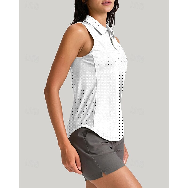 Women's Dot Tennis Shirt Sleeveless Print UPF50+ Quick Dry Tennis Golf Badminton Zip Collar Tee Tshirt Top Black White+Black White Tennis Clothing2