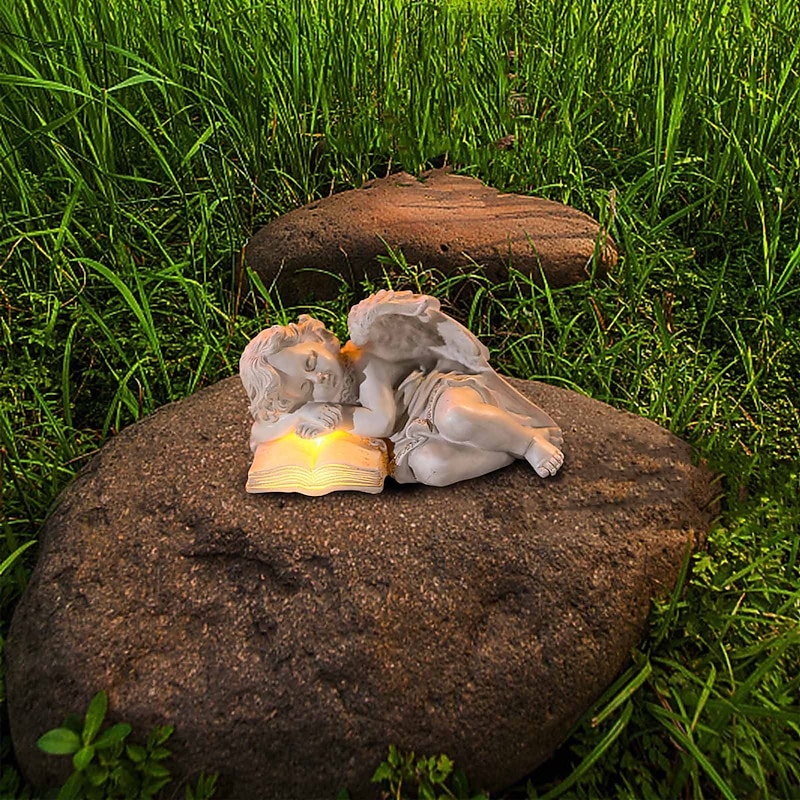 1 Pc Outdoor Landscape Lights Waterproof Solar European Sleeping Angel Sculpture Light Courtyard Garden Cemetery Decoration Light Illumination Angel with Wings3