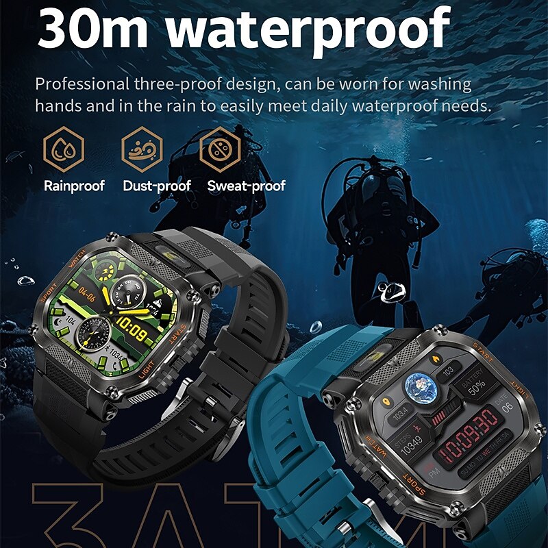 Imosi Smartwatch Outdoor Military Watch with LED Flashlight, Bluetooth Call, 1.75" HD Screen, 30M Waterproof, 100+ Sport Modes, 480mAh Battery, Message Reminder for Men and Women4