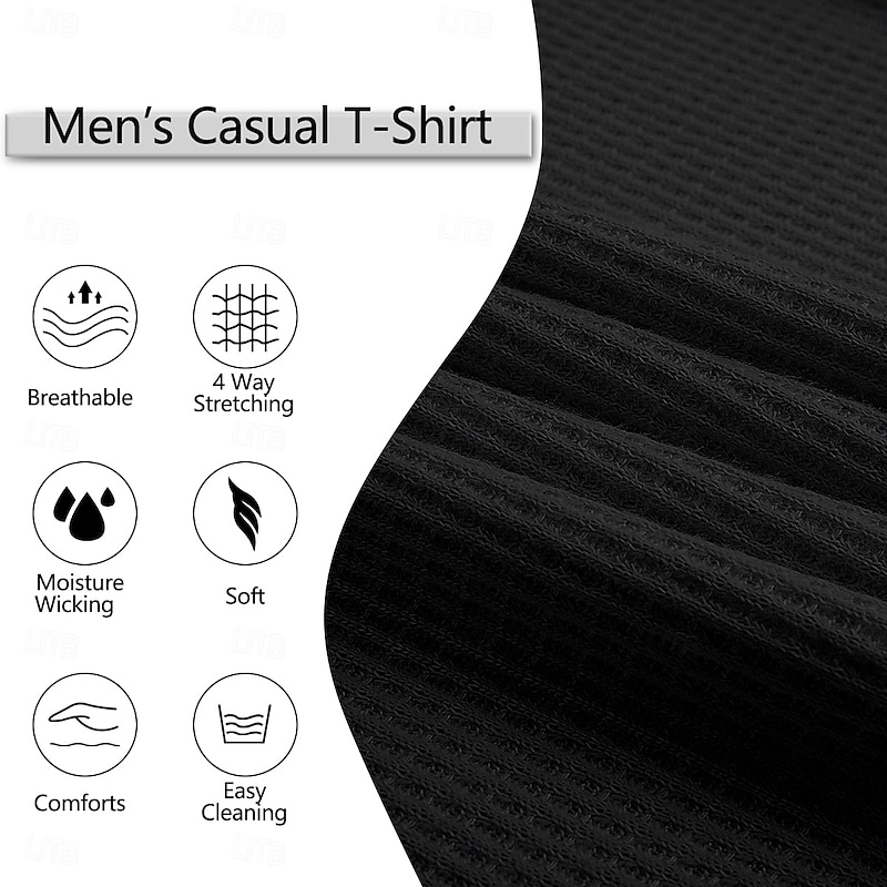Men's Waffle Shirt V Neck Tee Short Sleeve Shirt Tee Top Short Sleeve V Neck Henley Summer Solid Color Daily Casual Patchwork Buttons Fake two piece Outdoor Street Causal Black White Blue Top Tee for3