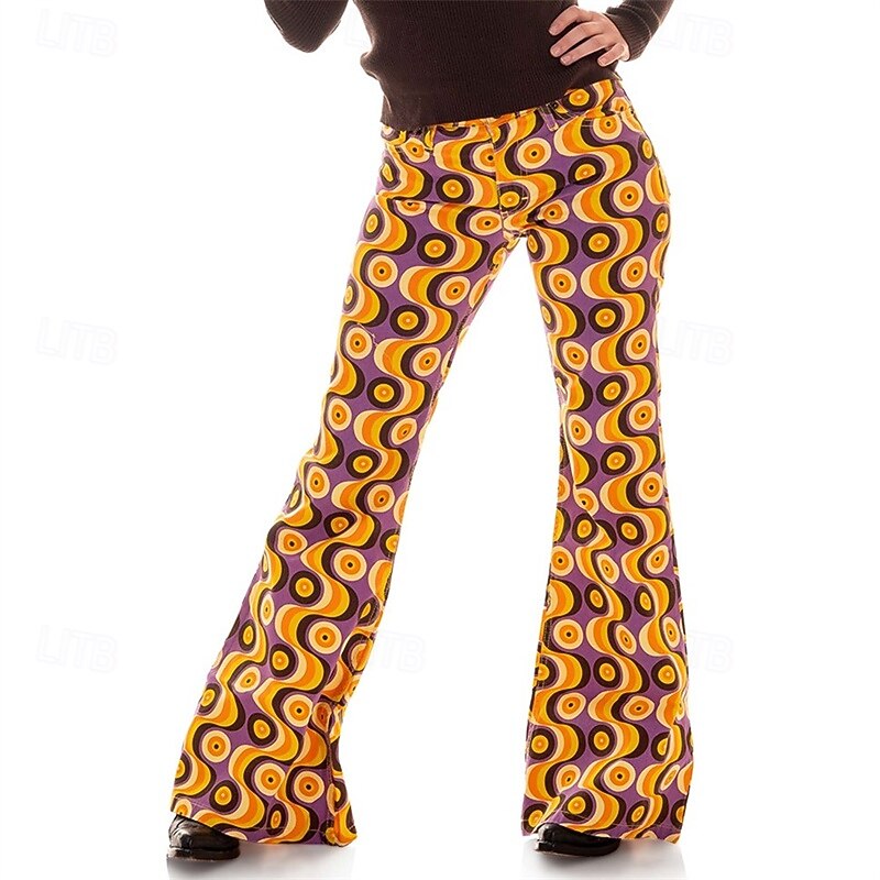 Retro Vintage 1970s Groovy Bell Bottom Pants Flared Trousers Disco mid rise Psychedelic Fancy Dress Women's Halloween Carnival Vacation Music Festival Festival Adults' Pants