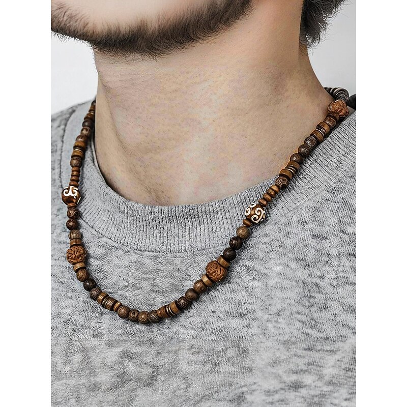 Men's Natural Wood Beaded Necklace – Handcrafted Boho Tribal Jewelry for Yoga, Meditation, Festivals and Daily Wear4