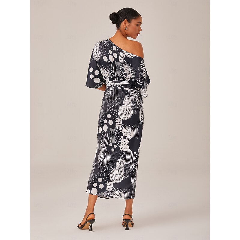 Black and White Polka Dot Wrap Drop Shoulder Maxi Dress2