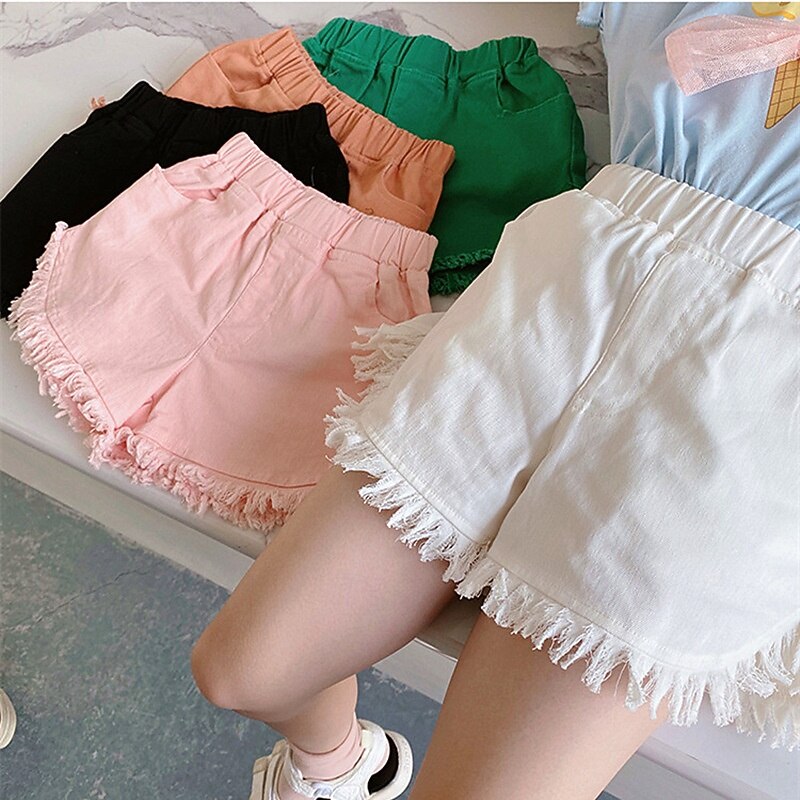 Kids Girls' Shorts Solid Color Streetwear Outdoor 4 years+ Summer Black White Yellow