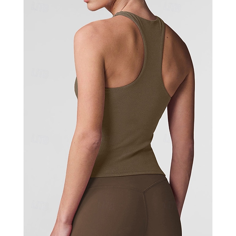 Women's Solid Colored Workout Tank Top Sports Tank Top Tennis Tank Tops Sleeveless Cut Out Shockproof Breathable Tennis Golf Pickleball Round Neck Black White Brown Tennis Clothing4