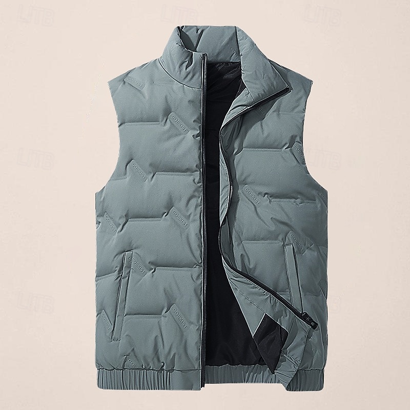 Men's Down Vest Quilted Vest Daily Casual Fall & Winter Zipper Pocket Polyester Comfortable Solid Color Zipper Stand Collar Black White Light Green Sky Blue Vest