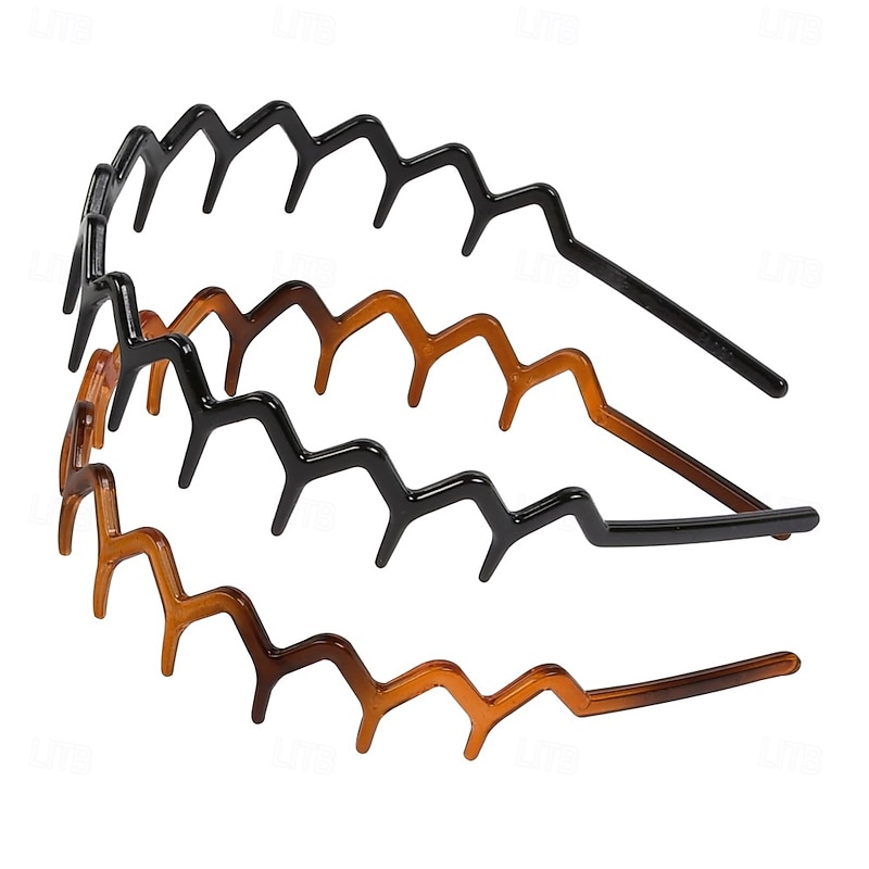 2 Pcs Zig Zag Headbands for Women Teen Girls Men, Plastic Hair Bands with Teeth Thin Zigzag Head Bands for Women's Hair, Non Slip Black Comb Hairbands Accessories