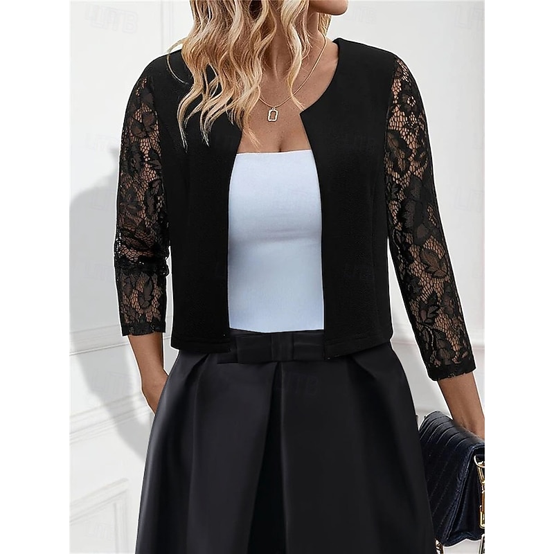 Women's Wrap Elegant 3/4 Length Sleeve Lace Wedding Wraps With Pure Color For Wedding Summer