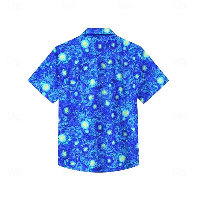 Men's Starry Sky Shirt Summer Shirt Button Up Shirt Short Sleeve Fashion Casual Outdoor Vacation Dailywear Summer Spring Turndown 3D Print Collared Shirts Front One Pocket Blue2