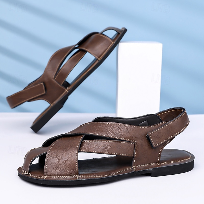 Men's Brown Faux Leather Cross-Strap Sandals with Adjustable Closure - Comfortable and Trendy Sandals for Warm Weather4