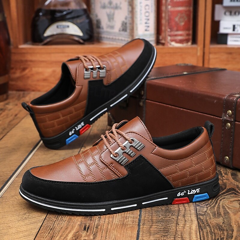 Men's Premium Brown and Black Faux Leather Casual Sneakers with Stylish Lace-Up Design for Everyday Comfort3