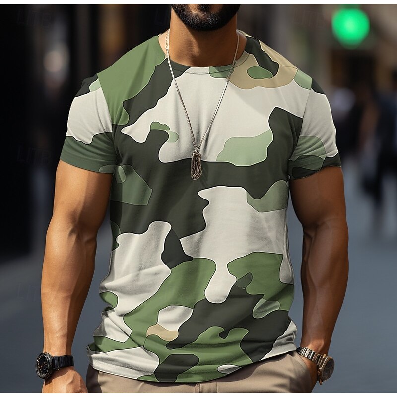 Men's Tee Short Sleeve Shirt Tee Top Short Sleeve Crewneck Spring &  Fall Pattern Fashion Designer Print Vacation Street Going out Mint Green Green Light Green Top Tee for Men