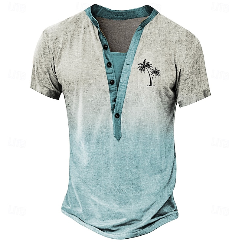 Men's Gradient T Shirt Henley Shirt Tee Short Sleeve Designer Basic Classic Outdoor Casual Daily Summer Blue Purple Green Henley Henley T-Shirt2