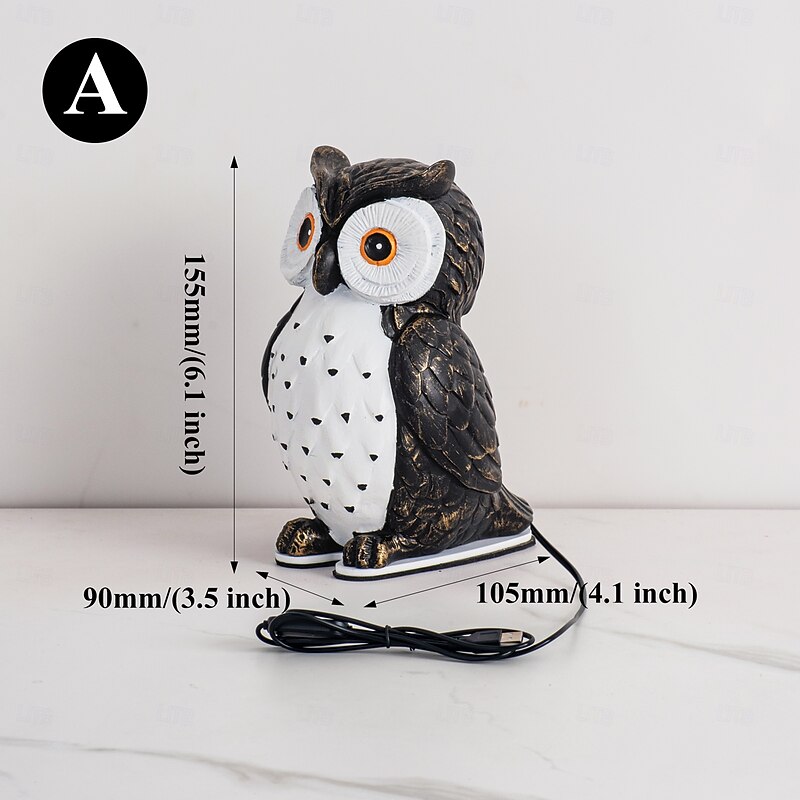 1 Pc simulation owl night light, bedside lamp, desk lamp, three levels of dimming, adjustable brightness, bedroom, dining room, living room, study lighting, USB power supply4