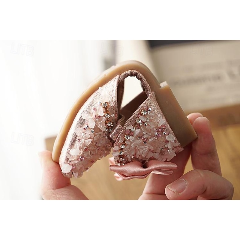 Girls' Sparkly Crystal Flower Girl Shoes with Satin Bow and Hook-and-Loop Strap – Elegant Princess Flats for Weddings, Pageants, and Birthday Parties3