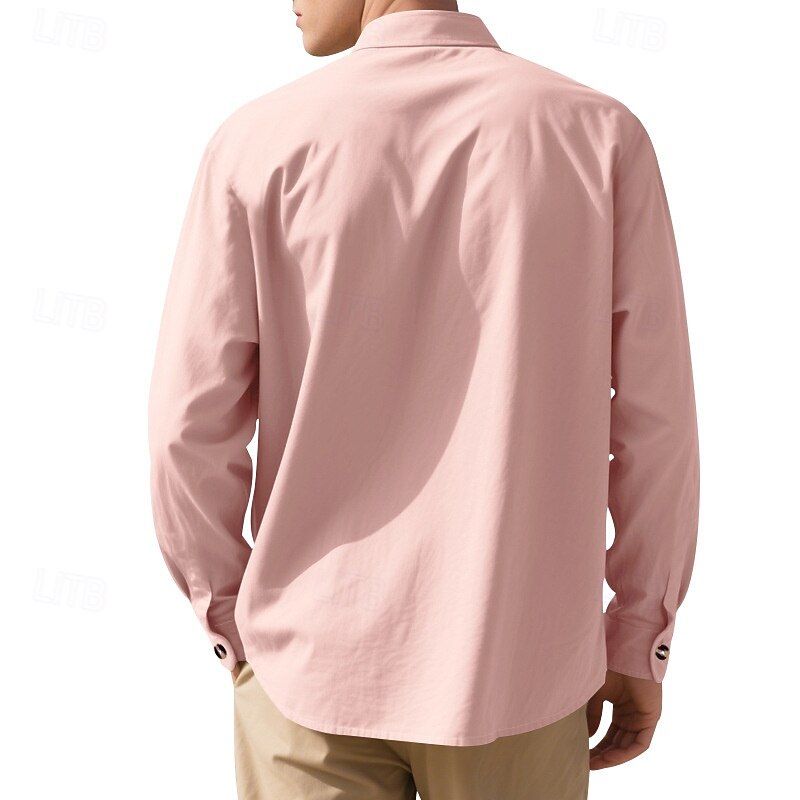 Men's Shirt Linen Shirt Casual Shirt Button Up Shirt Cotton Shirt Plain Vacation Hawaiian Black White Pink Purple Long Sleeve Band Collar Spring Fall Clothing Apparel Buttons4