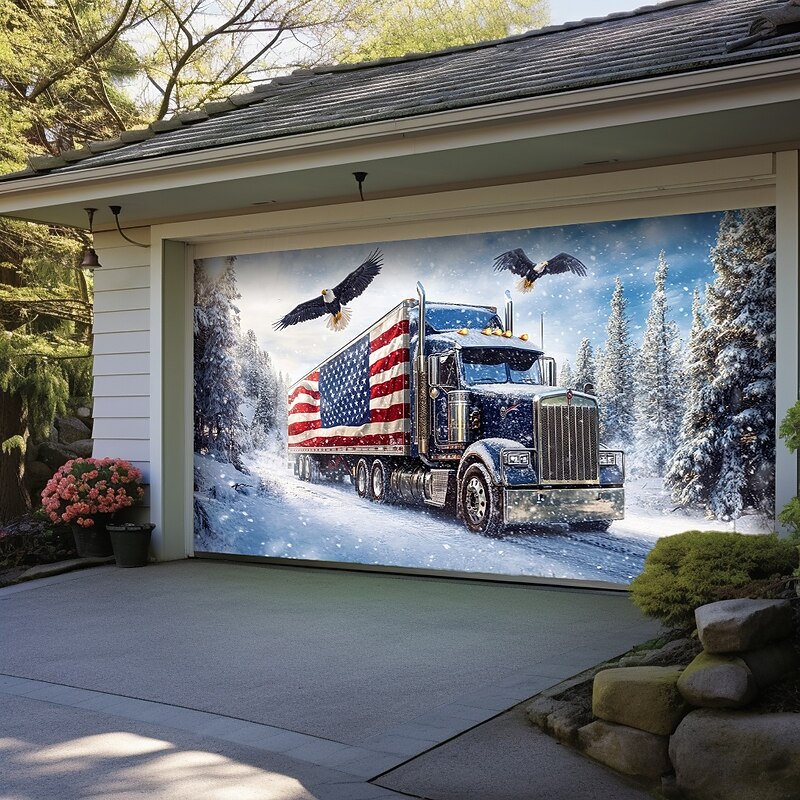 4th of July Door Decorations Garage Door Cover American Patriotic Egale Outdoor Banner Large Backdrop for Holiday Outdoor Garage Door Home Wall Decorations3