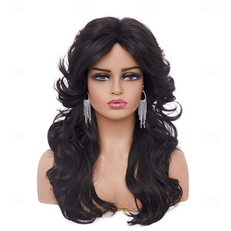Vintage Wigs Natural Black Wig for Women Lady Layered Synthetic Full Wigs for 70s Cosplay Costume Disco Hair Wig Halloween Wigs - Main Image