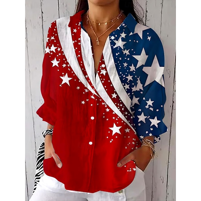 Women's Patriotic Shirt Graphic Flag USA Vintage Tropical Daily Regular Tops Work Daily s Print Red Spring