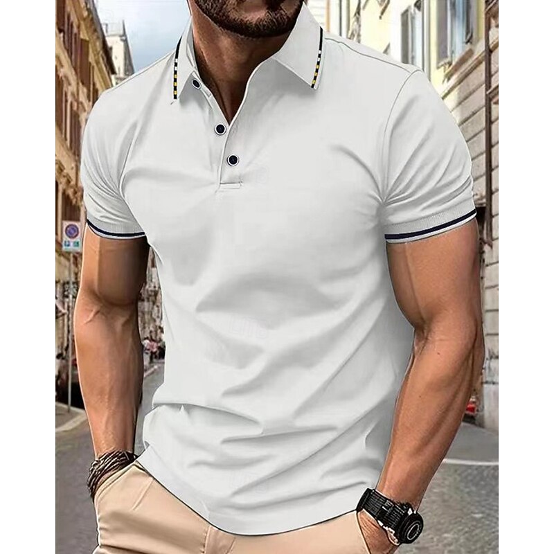 Men's Polo Golf Shirt Street Casual Lapel Short Sleeve Fashion Modern Color Block Buttons Summer Black White Pink Wine Navy Blue Royal Blue Polo2