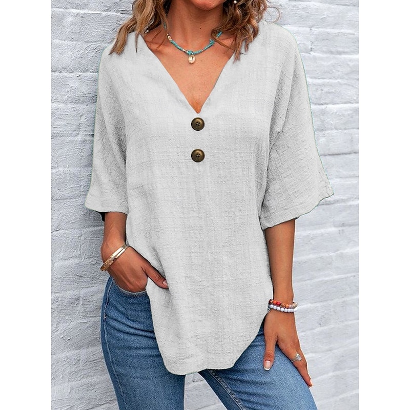 Women's Shirt Plain Basic Casual Half Sleeve Shirt Collar Regular Tops Daily Buttons Yellow Royal Blue Green Light Grey Gray Summer