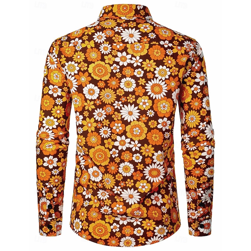 Retro Vintage Boho 1970s Shirt Hippie Floral Fancy Dress Men's Halloween Carnival Music Festival Retro Theme Party Adults' Shirt4