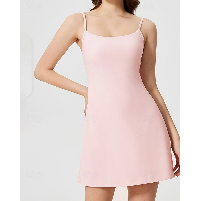 Women's Solid Colored Tennis Dress Sports Dress Sleeveless Cut Out High Elasticity Breathable Tennis Golf Pickleball Spaghetti Strap Dress Black White Pink Tennis Clothing4
