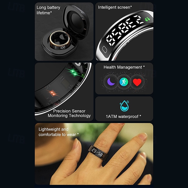 R11C Smart Ring with Touch Display & Charging Case – Heart Rate, Sleep, Blood Oxygen Monitor, Step Tracker, Gesture Control, Waterproof Stainless Steel Fitness Ring3