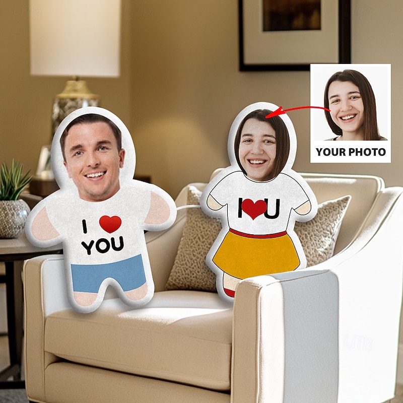 Custom Face Photo Pillow Couple Personalized Gift Toy Plush Doll Link with a Line Ideal Gift for Her Him Couple2