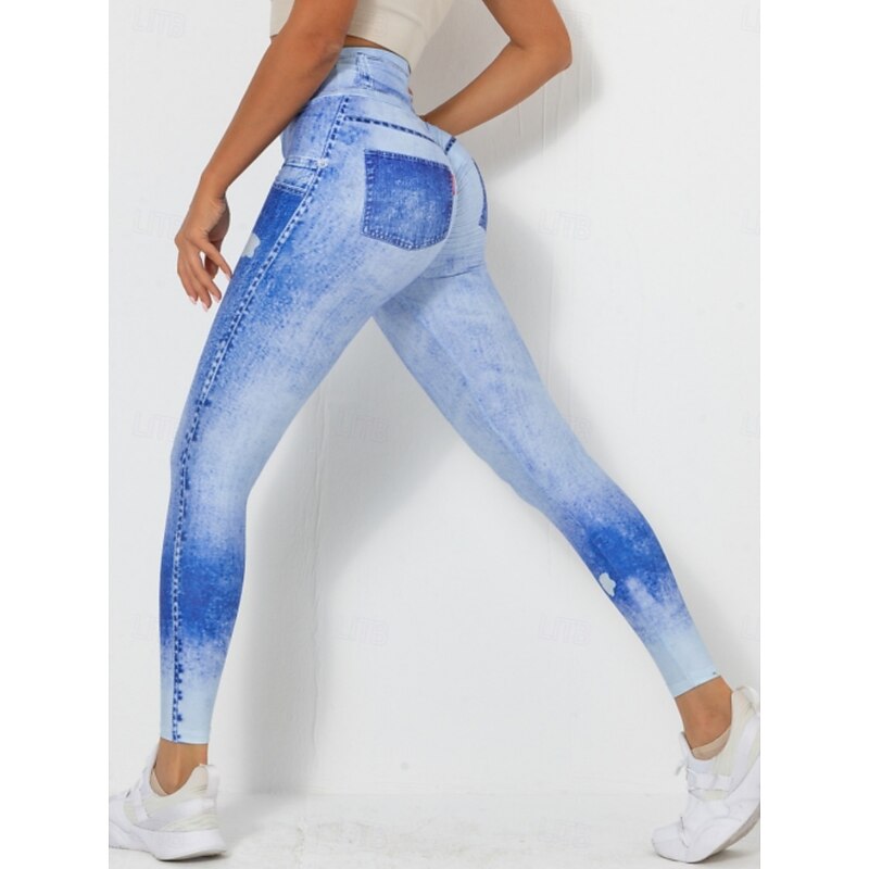 Women's Leggings Trousers 3D Print Chinos Vacation Vintage Streetwear Full Length High Waist Graphic Comfy Soft Comfortable Stretchy Outdoor Yoga Street Blue Light Grey Light Blue Gray Summer Skinny3