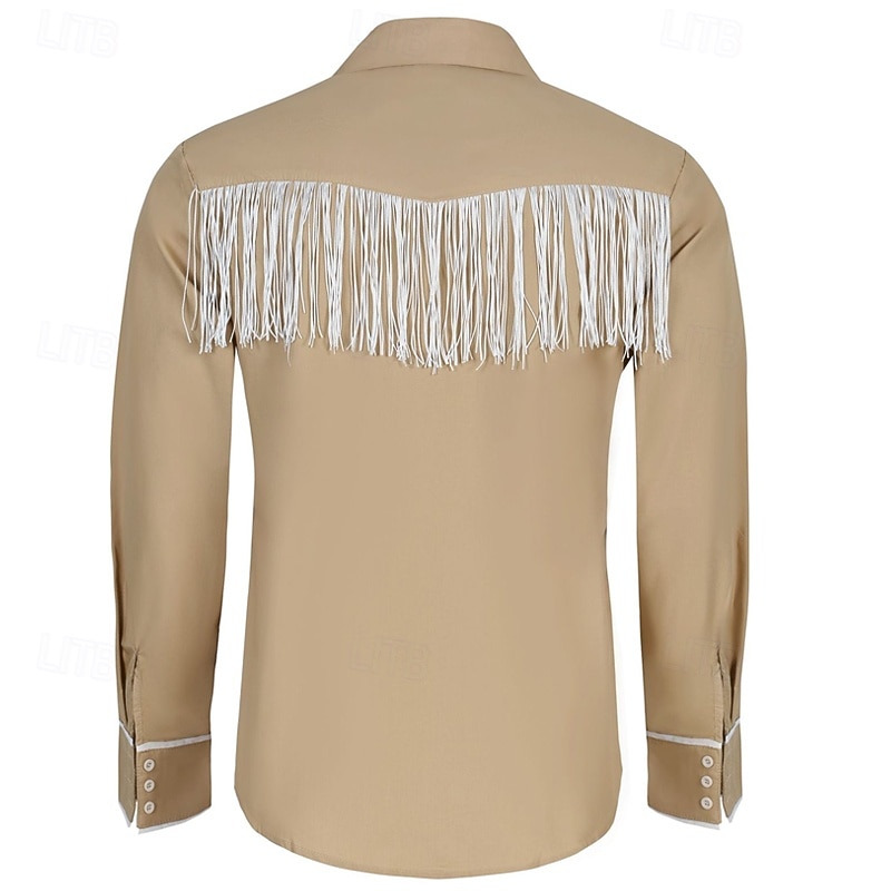 Men's Shirt Summer Shirt Casual Shirt Beach Shirt Western Shirt Button Up Shirt Black Navy Blue khaki Long Sleeve Solid Color Flower Lapel Vacation Casual Embroidered Clothing Apparel Elegant Vintage2