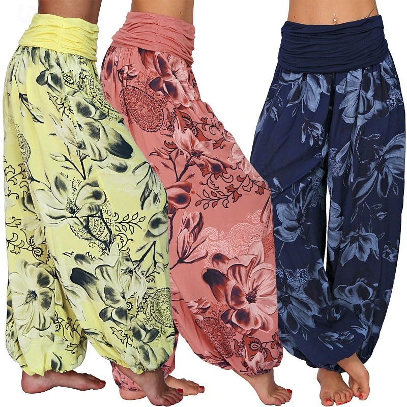 Women's Slacks Pants Trousers Fashion Boho Full Length Natural Floral Print Comfy Outdoor Comfortable Outdoor Vacation Holiday Magenta Sapphire Navy Light Sky Blue Summer Regular Fit