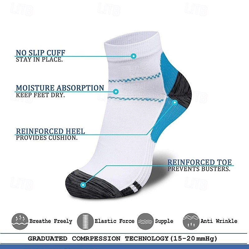 5 Pairs Short Compression Socks for Men and Women, Arch Support Ankle Running Socks, Elastic Sports Fascia Support for Gym, Training, Cycling4